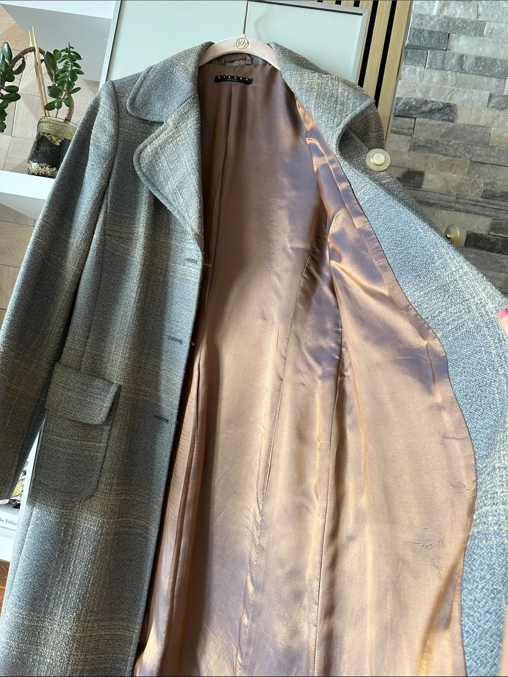 Sisley Gray Plaid Wool-Blend Pea Coat